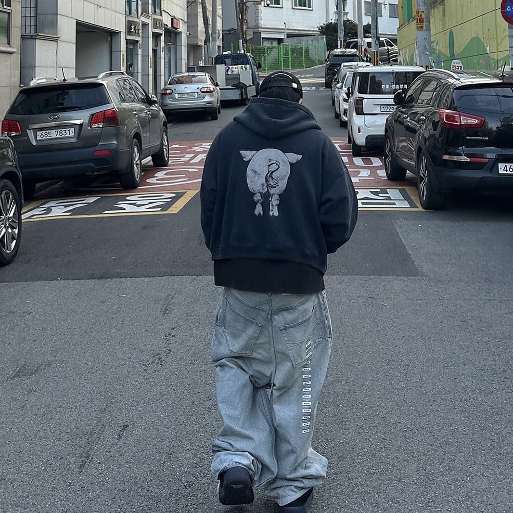 Melancholy ricos de segunda generación ERD ilustraciones de piggyback con cremallera Cardigan vintage suéter suelto con capuz