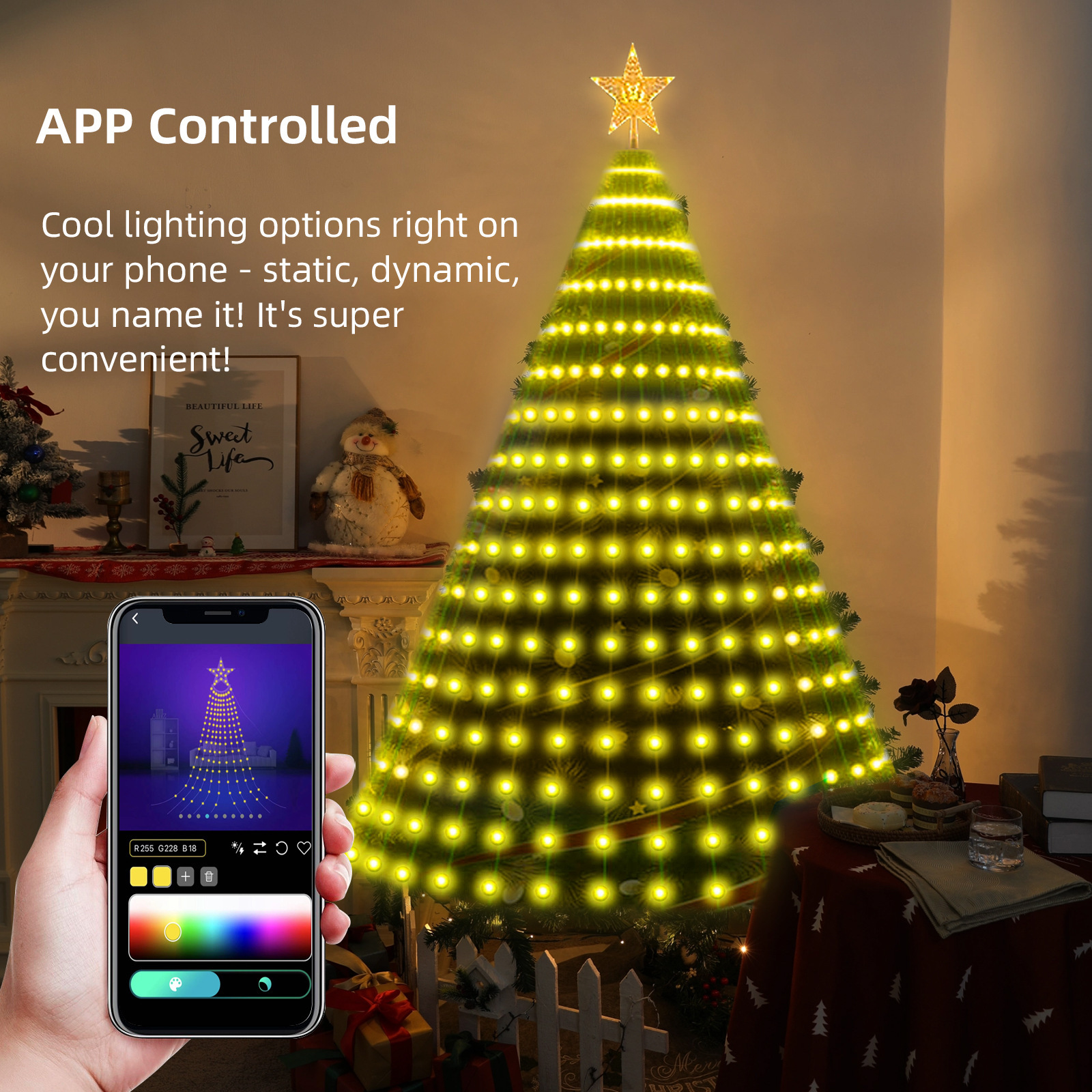 Amazon árbol de Navidad iluminación de color punto de control de piel luz de línea de luz de atmósfera de Navidad APP cuerda inteligente de árbol de Navidad