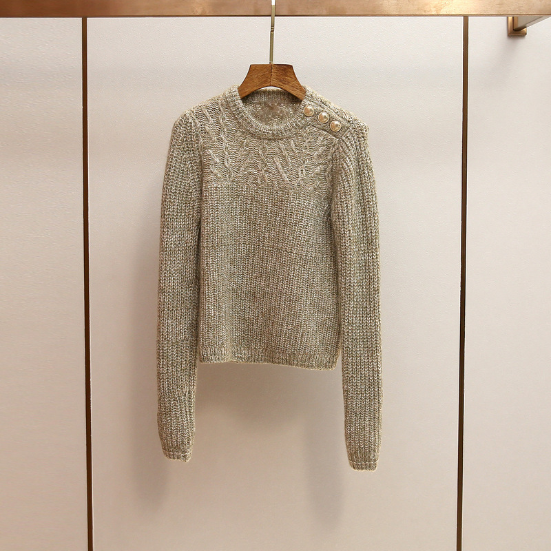 [in Stock] Customizable High-End Women's Winter Sweater with Shoulder Buttons, Long Sleeves, Loose Fit, and Cable Knit Design from Shenzhen Nanyou