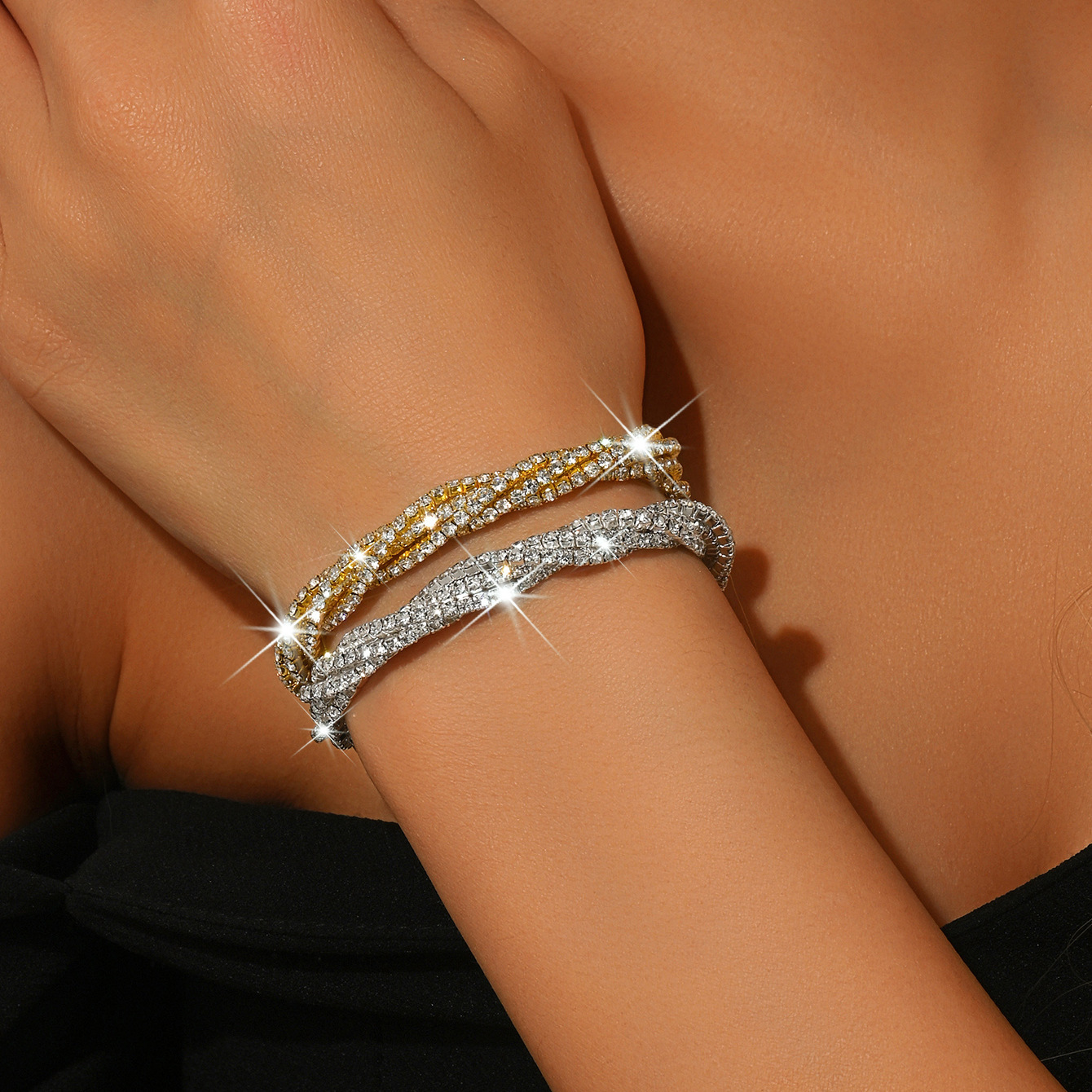 Twist Bracelet Twist Gradient Bracelet Bracelet Women's Versatile Diamond Full Diamond Elastic Rhinestone Bracelet Wholesale