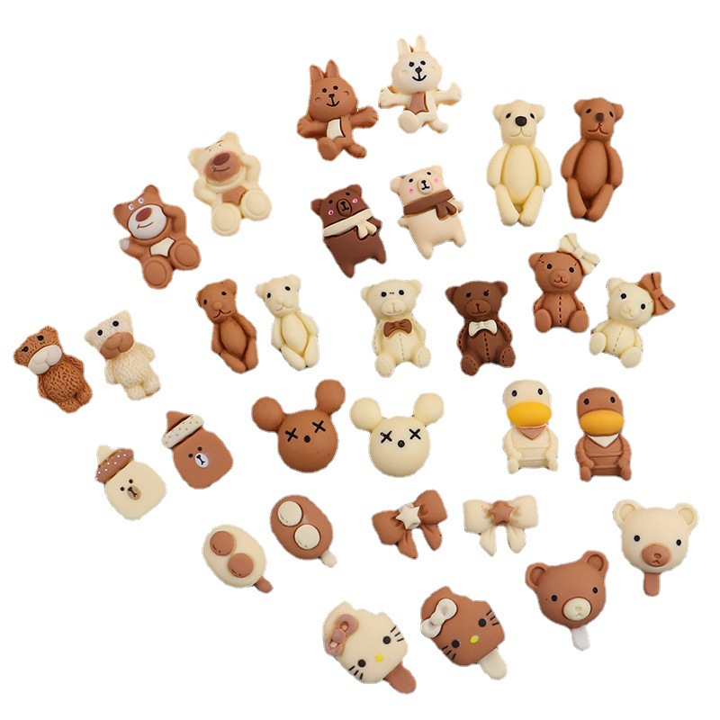 Resin Accessories Milk Tea Color Cute Bow Bear Rabbit diy Phone Case Patch Decoration Handmade Material