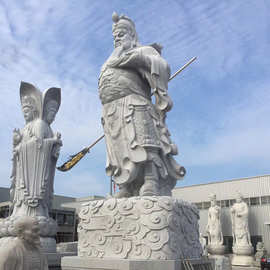 石雕关公价格及图片 1.8米石雕关公夜读春秋现货 福建石雕佛像厂