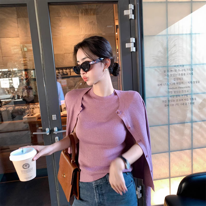 Hanyuan Apparel/Reputable Brand 2026 Spring New Women's Knitted Two-Piece Set Knitted Cardigan Jacket Top Set