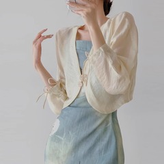 新しい中国式のチャイナドレスの日焼け止めのカーディガンの女性の薄いタイプの夏のサスペンダーのスカートの外でブラウスの小さいショールのシフォンの上着の春秋を掛けます。