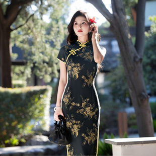 New Chinese Style Improved Cheongsam, High-End, Exquisite, Light Luxury, High-End, Royal Sister Style, Slim Printed Long Skirt