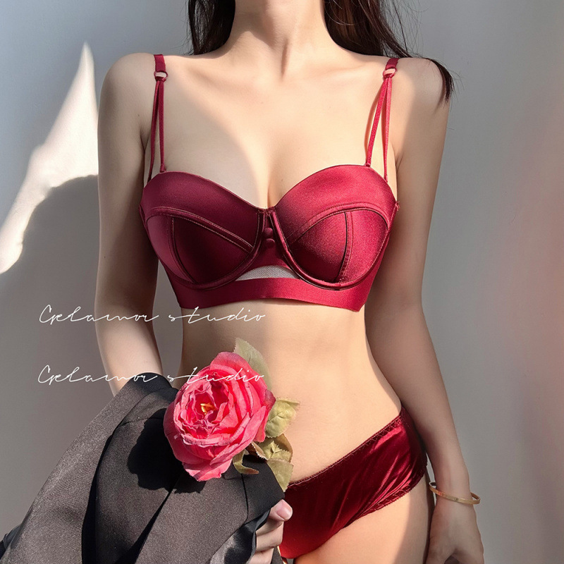 Benmingnian Red Underwear suit Women's 2025 Year of the Snake Wedding Sexy Traceless Bra Women's Small Chest Gathering