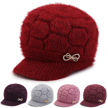 帽子女秋冬季韩版中老年棒球帽加厚保暖套头针织帽妈妈护耳毛线帽