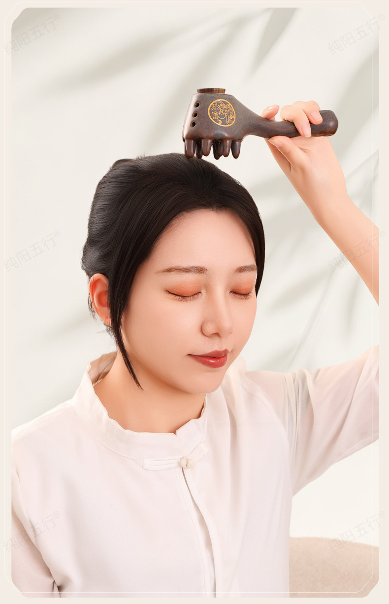 Head Therapy Ruyi Comb Moxibustion Massage Comb for Scalp Care 500g in use