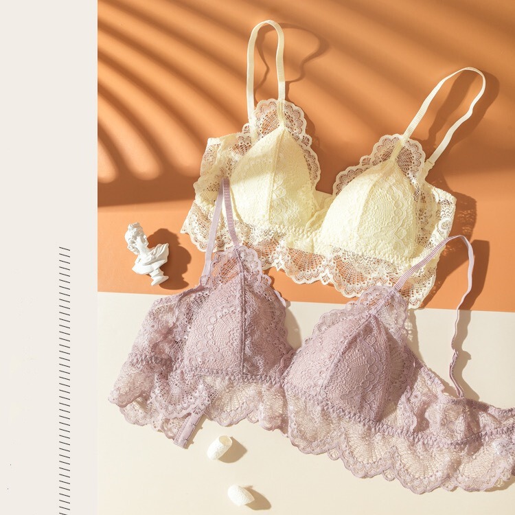 Love Mu Same Style French Silk Lingerie Small Bust Lace Sexy Wireless Bra Thin Breathable Young Girl Style