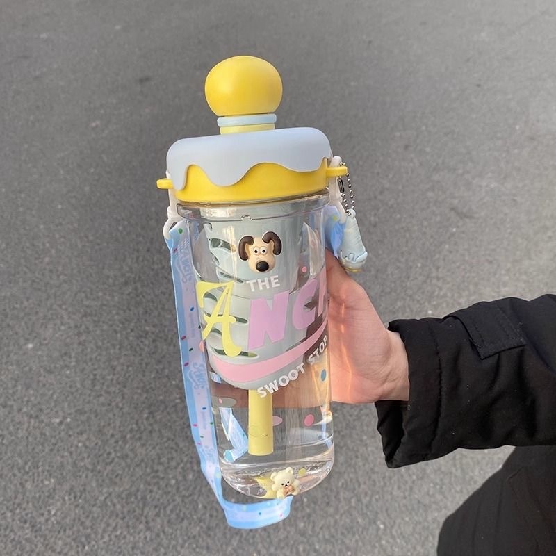 ハンドル付きティーバンクウォーターカップ、見栄えの良い漫画学生ダブルコンパートメントプラスチックウォーターカップ、大容量ドーパミンポータブルストローカップ|undefined