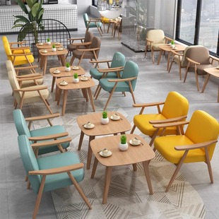 Leisure Cafe Double Sofa Milk Tea Shop Cake Dessert Shop Book Bar Table and Chair Rest Area Reception Negotiation Combination