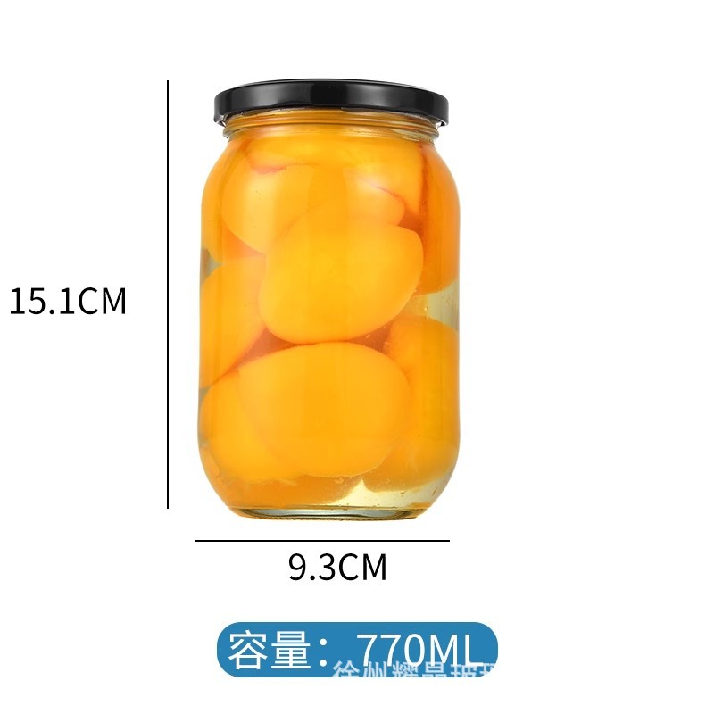 Botella de vidrio redonda de grado alimenticio, botella enlatada transparente sellada, botella de salsa de chile vacía, botella de miel con tapa para cocinar