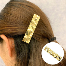 韩国东大门法式欧美风个性设计师款金属珍珠褶皱一字夹侧边夹发夹