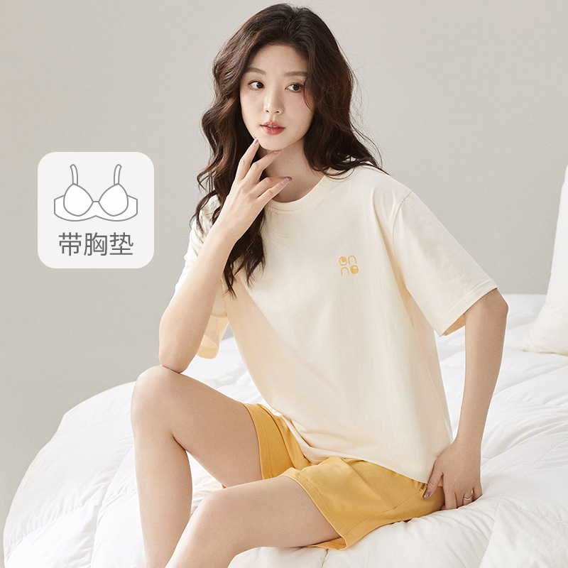 Dopamine Color Matching Pajamas for Women Summer Short-Sleeved Shorts Simple Casual Modal Casual Loose Home Clothes for Women