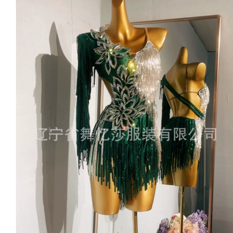 Новое трансграничное платье для латиноамериканских танцев с бахромой, сексуальный костюм для латиноамериканских танцев для взрослых, наряд для выступлений по румбе для женщин