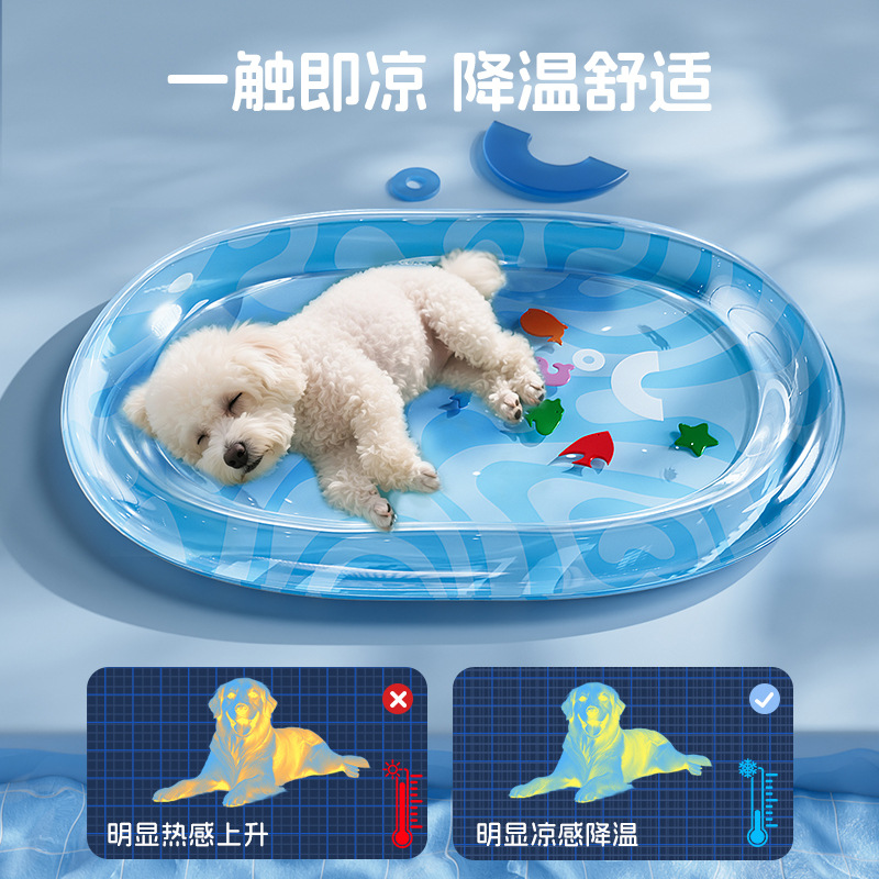 Cama de agua para mascotas, caseta de perro, almohadilla de agua, cama de agua de enfriamiento de verano con accesorios, nido de hielo, almohadilla de hielo inflable para perros
