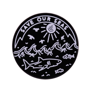 "Save Our Ocean" brooch shark badge global warming reminder ecological environmental protection activity pin