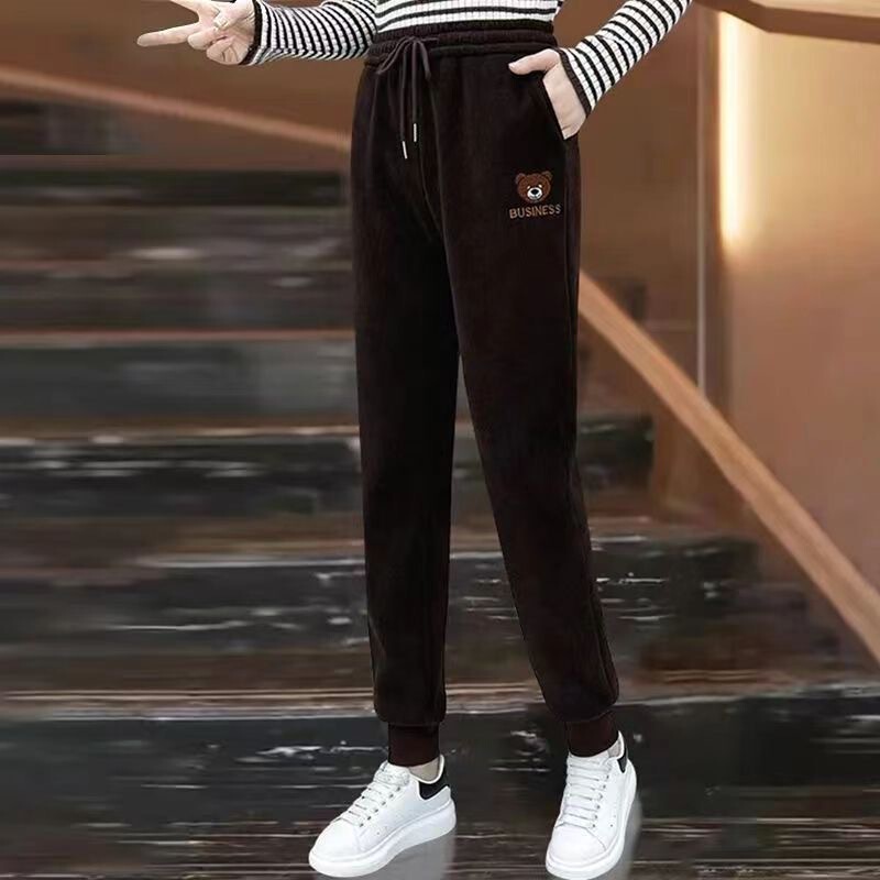 秋の女性用ゆったり着痩せ効果のあるハイウエストストレートパンツ、冬のカジュアルハーレムパンツ、キャロットパンツ、コーデュロイパンツ|undefined