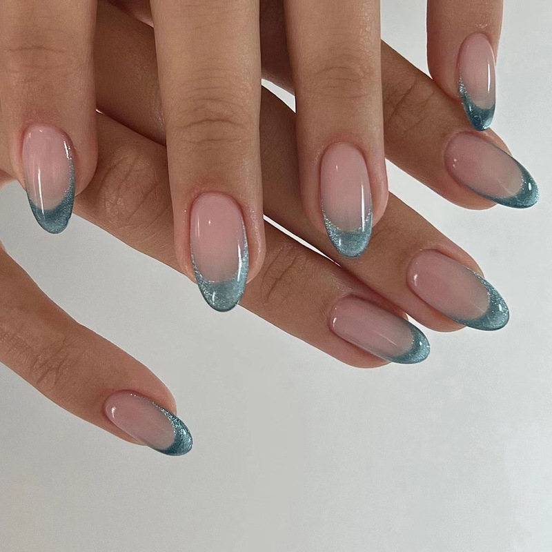 Cat's eye nail nail piece French rich green simple nail nail wholesale almond nail patch Cat's eye nail nail piece French rich green simple nail nail wholesale almond nail patch