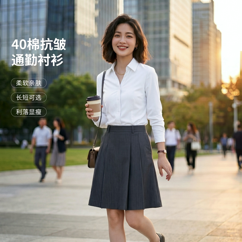 Xb5800W Women's Comfortable, Soft, Anti-Wrinkle Shirt, Business Workwear, Workplace Interview Slim-Fit Shirt