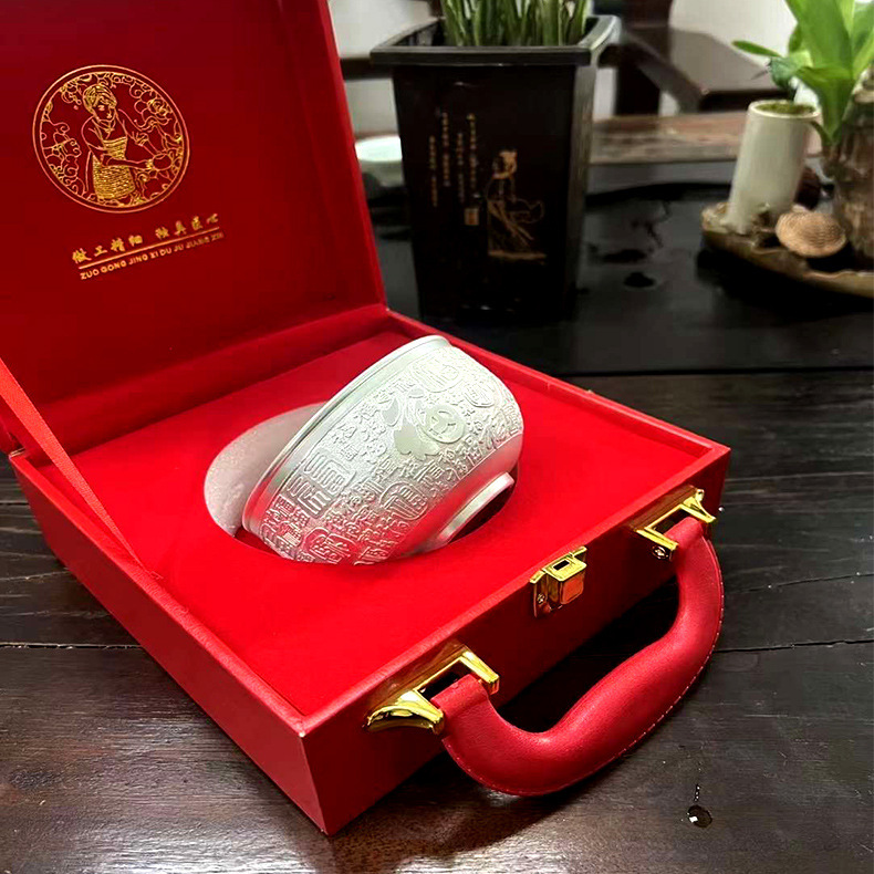 999 Pure Silver Bowl Baifu Bowl Daily Necessities Creative Wedding Gifts Club Promotional Festive Silver-Plated Crafts Manufacturer