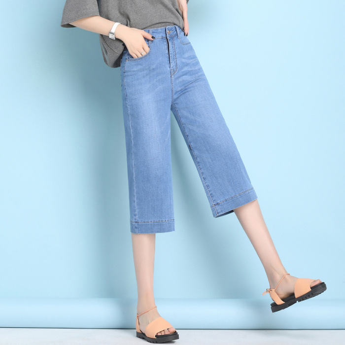 Summer Thin Denim Wide-leg Pants Women's High Waist Dape Looser Pants Casual plus size Straight Cropped Pants for Middle-aged Mothers
