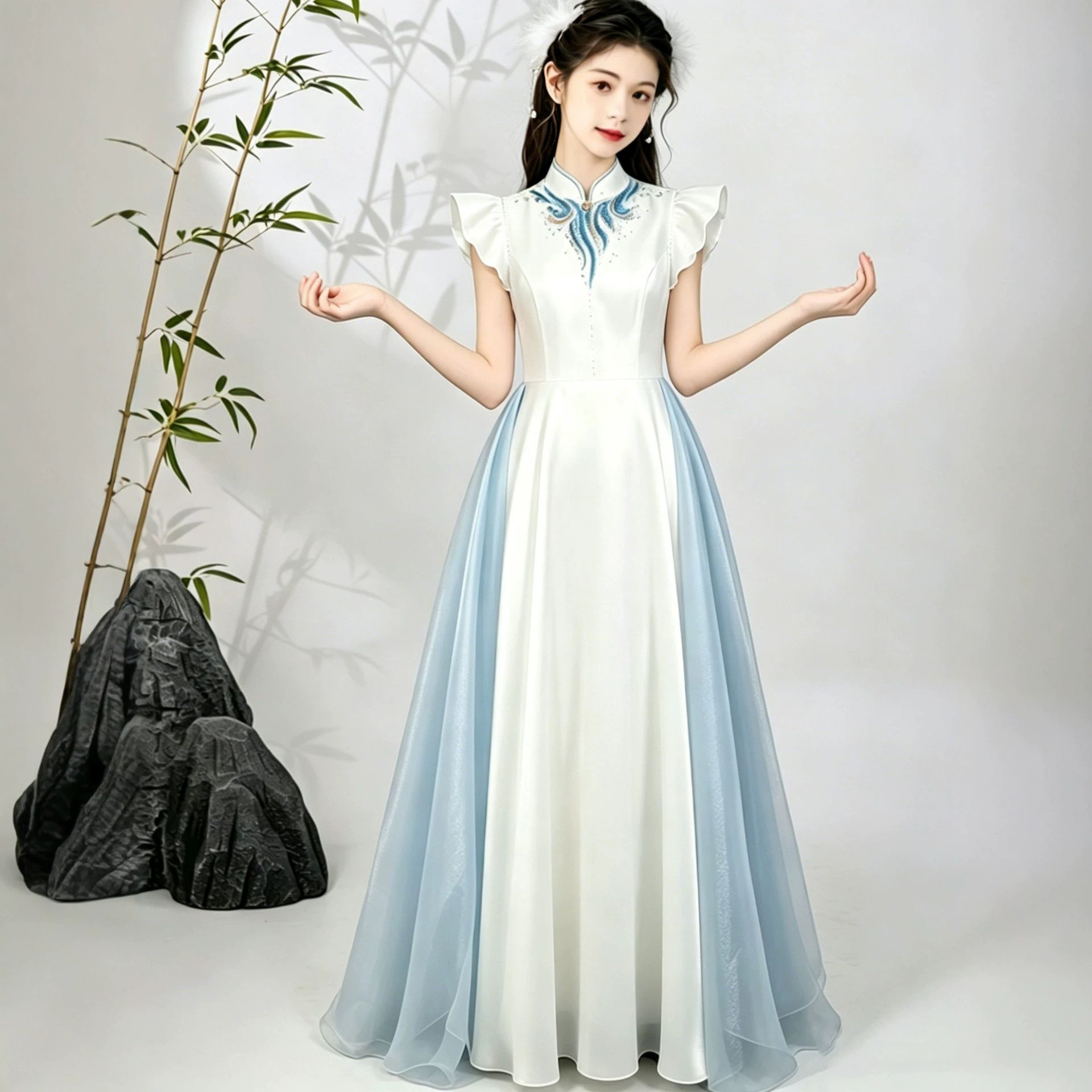 Girls' New Chinese-Style Stand-Collar Guzheng Outfit 2026 New Model with Flying Sleeves, Super Fairy-Like Ancient Style Children's Erhu and Guzheng Performance Costume