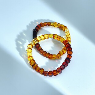 Gradient Sugar Cube Rainbow Square Square Bracelet 7mm Natural Amber Beeswax Bracelet Fidelity Necklace Jewelry for Women