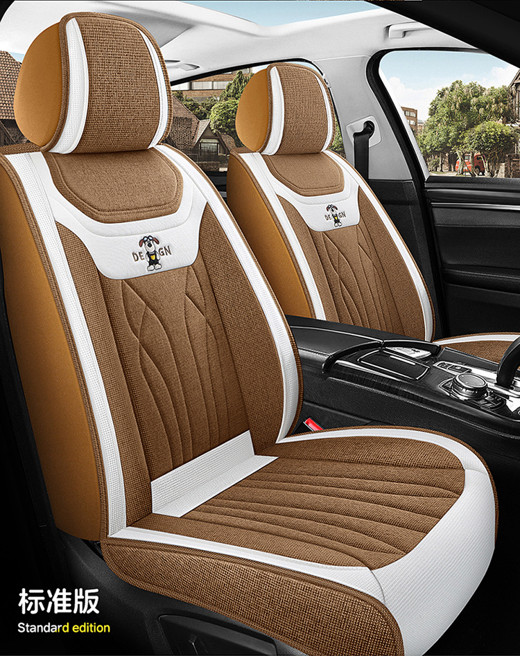 Car Seat Cushion Full Surround, Universal for All Seasons, Cartoon Linen Fabric Car Seat Cover, Special Seat Cover for Small Cars