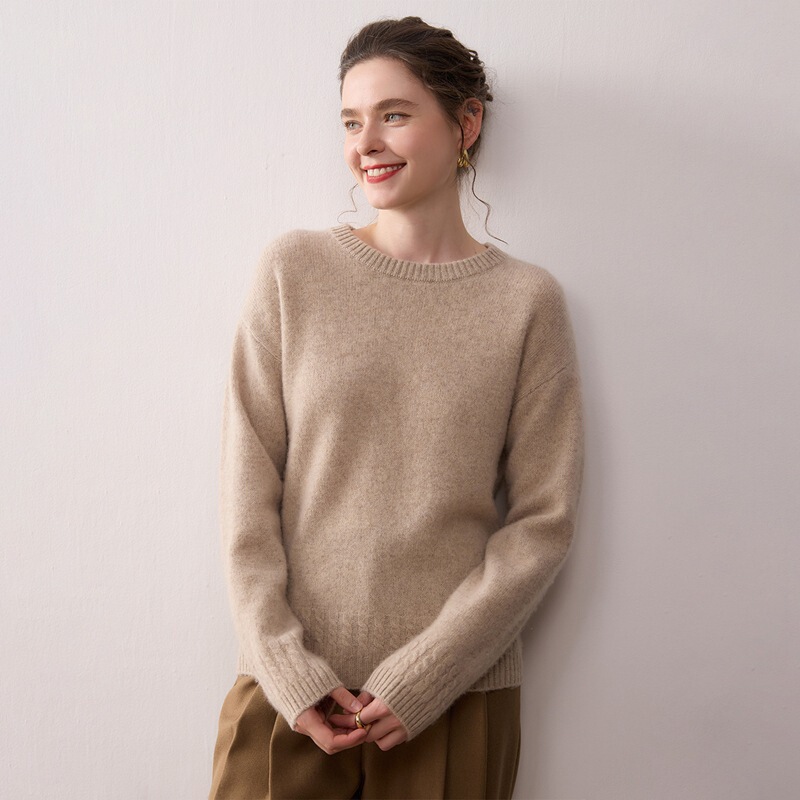 New 2025 Autumn/Winter Solid Color Cashmere Knit Base Sweater Loose Slimming Women's Crew Neck Pullover Sweater