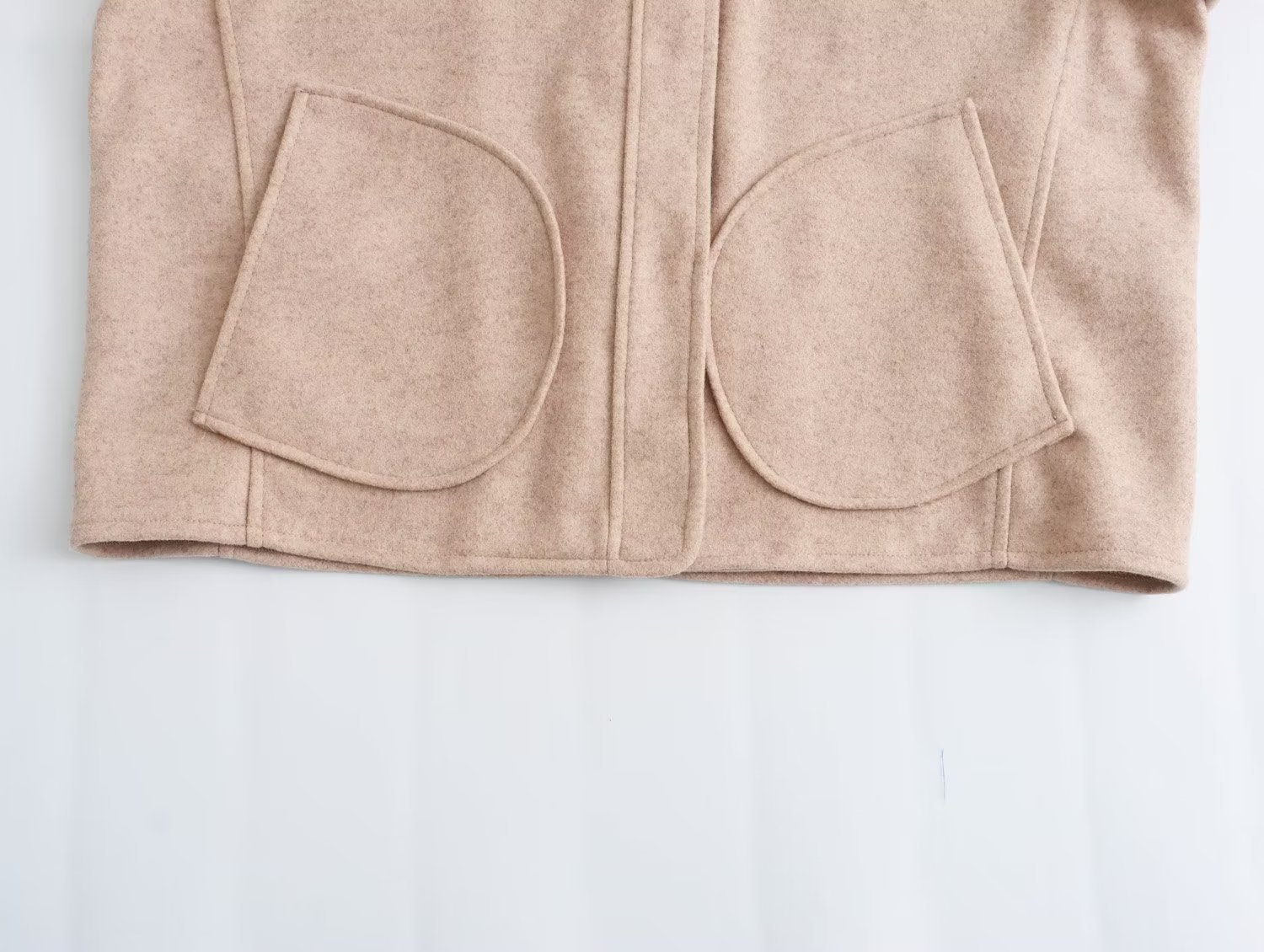 Damenbekleidung Rundhals Wollmantel Modejacke Langarm Dekorative Tasche Top_voghion.com