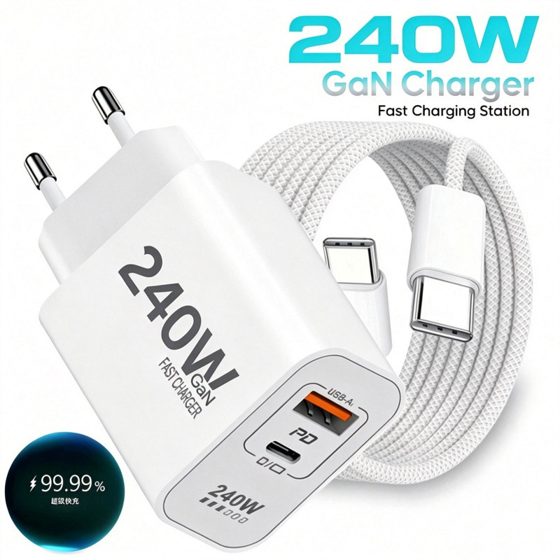 Cross-border 240W mobile phone PD20W charging head dual-port fast charger suitable for Apple, Huawei, Samsung, European, American, and British devices Cross-border 240W mobile phone PD20W charging head dual-port fast charger suitable for Apple, Huawei, Samsung, European, American, and British devices