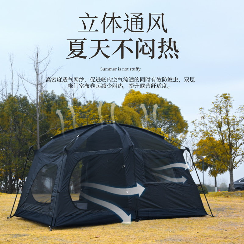 Carpa de camping plegable portátil para exteriores, tipo media montaña, con dos habitaciones y tres salas de estar, carpa grande para exteriores