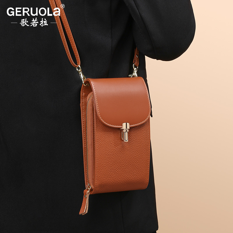 Bolso de cuero para teléfono móvil bandolera para mujer nuevo verano lichi piel de vaca bolso de comercio exterior para mujer bolso pequeño para teléfono móvil de un solo hombro mini