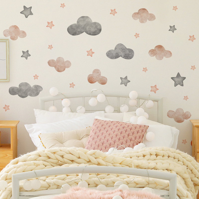 MS8435-NH Nordic Style Star Clouds Wall Stickers Children's Room Bedroom Decorative Wall Stickers Self-adhesive Wall Stickers