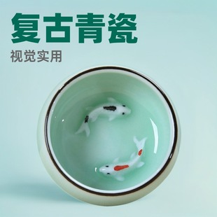 Ganfu Green Porcelain Tea Cup Pisces Master Tea Cup Supply Hand-painted Kung Fu Tea Set Cup Bowl Gift Factory