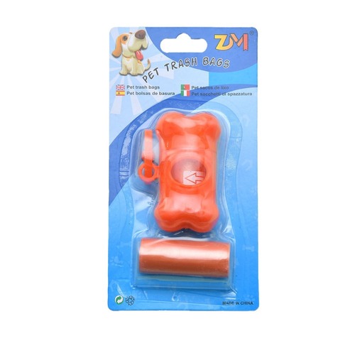 Bone-shaped garbage bag dispenser 2 rolls with suction clips for pet poop scooper outdoor portable plain color garbage bags wholesale