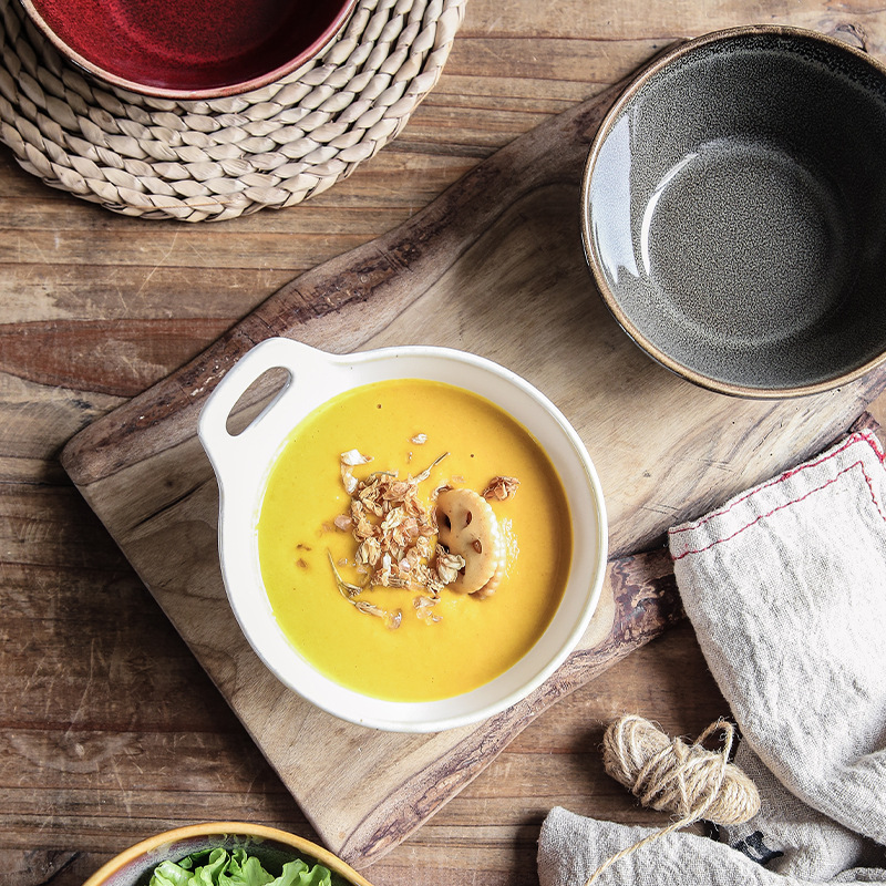 Horno transfronterizo tazón de una sola manija tazón de avena tazón de ensalada de frutas cuenco de postre linda chica tazón para hornear