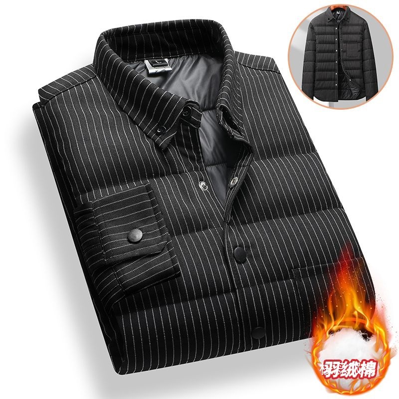 无痕男士衬衫加绒加厚休闲长袖秋冬冬季免烫商务保暖条纹批发