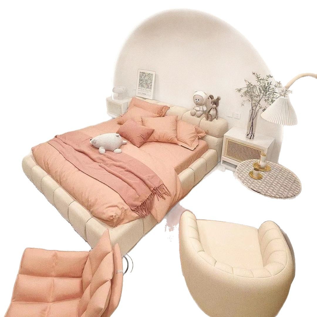 Cama de hojaldre de estilo crema nórdico dormitorio cama doble simple y moderna franela estilo princesa tela estilo ins cama doble