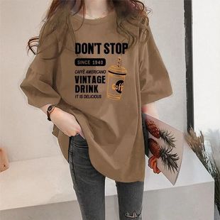 100% Non-Pilling Short-Sleeved T-Shirt for Women with Print 2025 New Summer Style for Women to Cover the Flesh and Loose