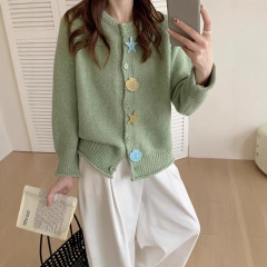 韩系软糯重工纽扣开衫针织衫2025新款秋冬宽松慵懒风毛衣女外套潮