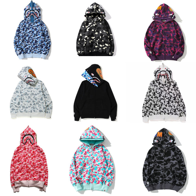 Cross-Border Foreign Trade Bbapee Wholesale Shark Camouflage Hooded Zip-Up Fleece-Lined Unisex Sweatshirt Jacket