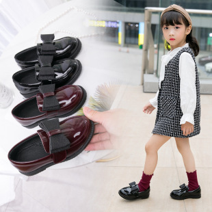 Girls' Leather Shoes, Soft-Soled Princess Shoes, 2025 Autumn New Style, British Style Cross-Border Children's Single Shoes, Black Performance Shoes