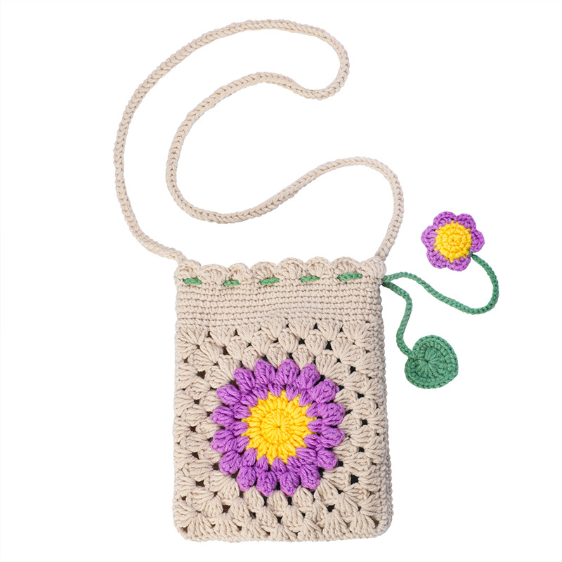 흰 타로 보라색 해바라기 가방