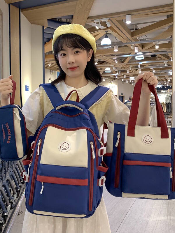 かばん女子ins風韓版高校生大容量ランドセルシンプル中学生衝突色減負カジュアルバック|undefined