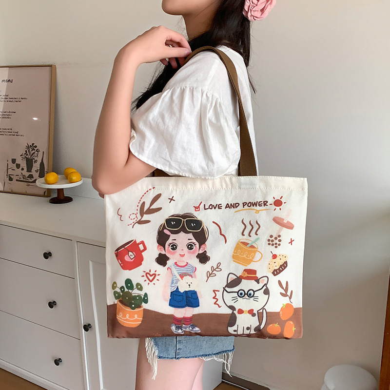 한국어 버전 만화 오리지널 틈새 캔버스 가방 여성 대용량 어깨 가방 학생 과외 가방 핸드백 드롭 배송