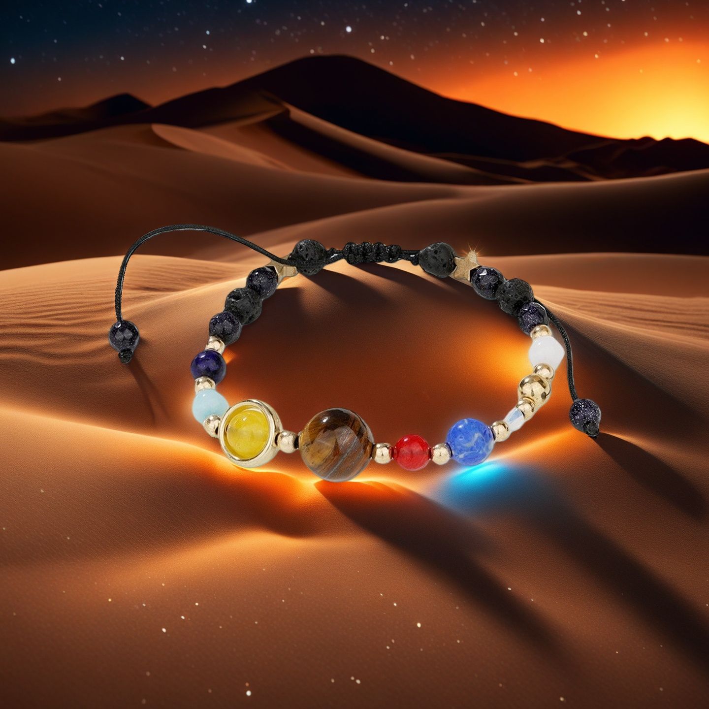Popular Solar System Universe Starry Sky Woven Bracelet with Eight Planets and Natural Stone Beads
