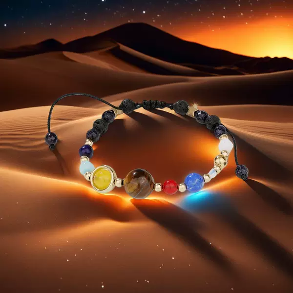 Popular Solar System Universe Starry Sky Woven Bracelet with Eight Planets and Natural Stone Beads