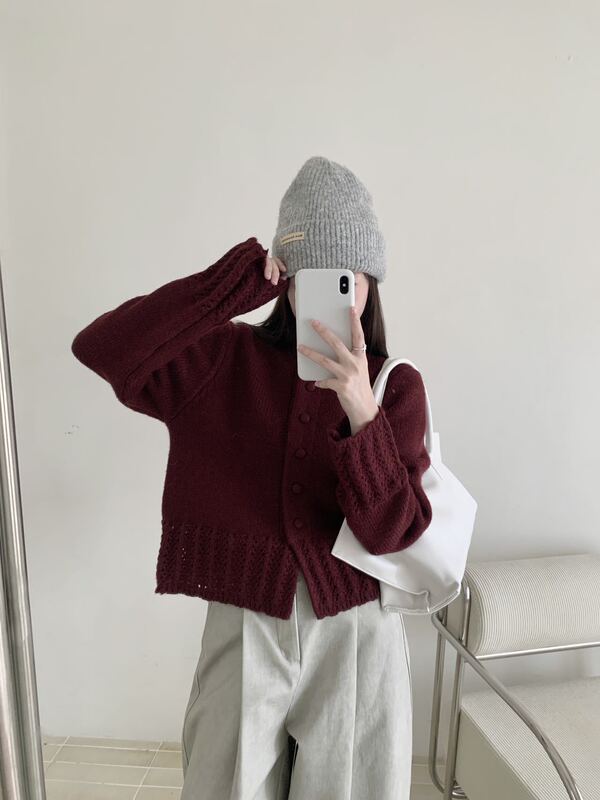 温柔圆领宽松百搭纯色毛衣开衫女秋季新款软糯减龄慵懒风针织外套|undefined